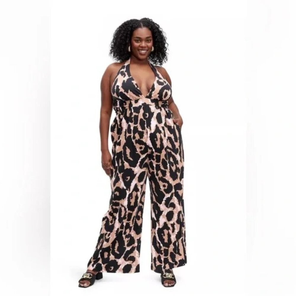 NWT Diane von Furstenberg x Target Leopard Print Halter Jumpsuit – Size XL